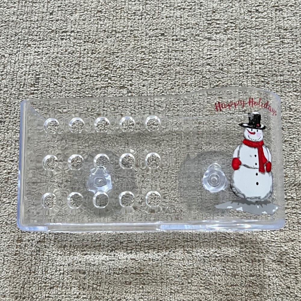 Happy Holidays Snowman Clear Acrylic Suction Cup Sink Caddy Sponge Holder